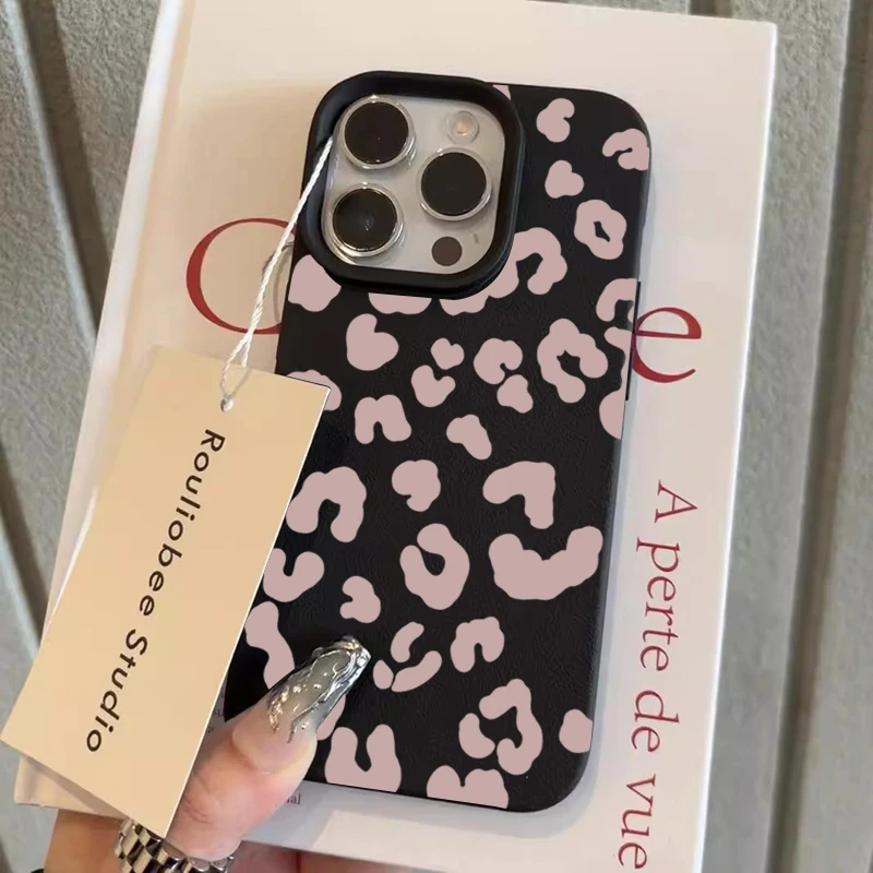 Pink Leopard Lichee Leather Pattern Phone Case - Shockproof Cover