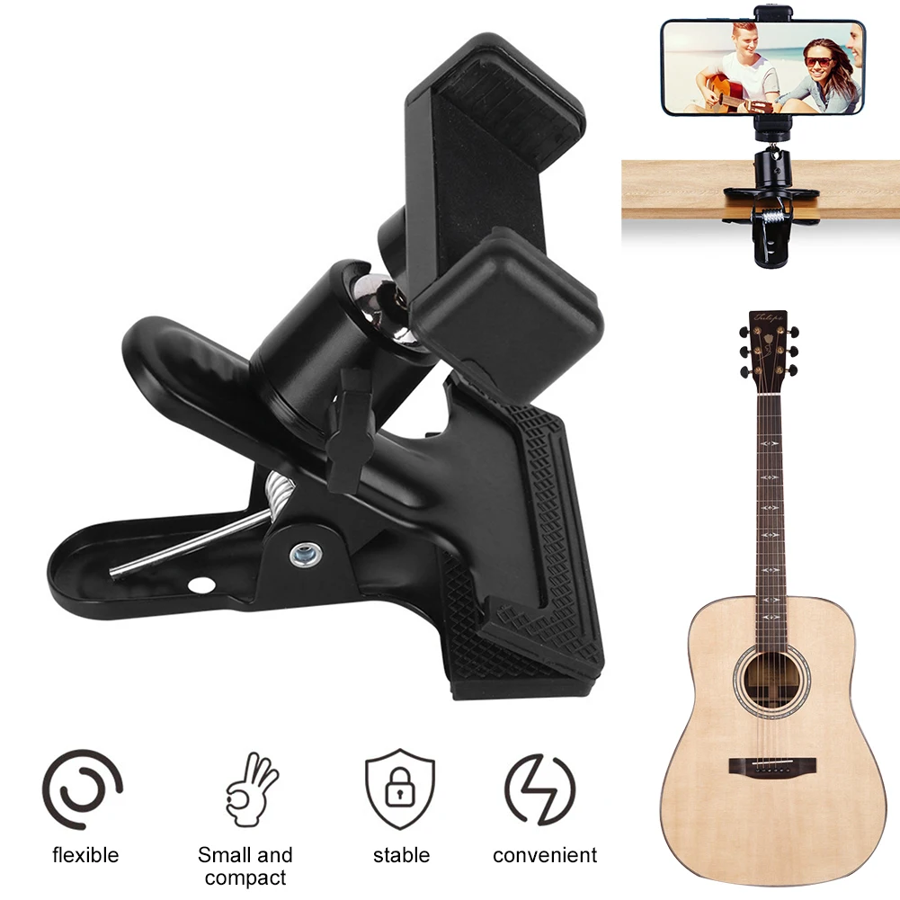 Guitar Head Clip Mobile Phone Holder Live Broadcast Bracket Stand Tripod Adjustable Guitar Head Phone Mount for Music Recording
