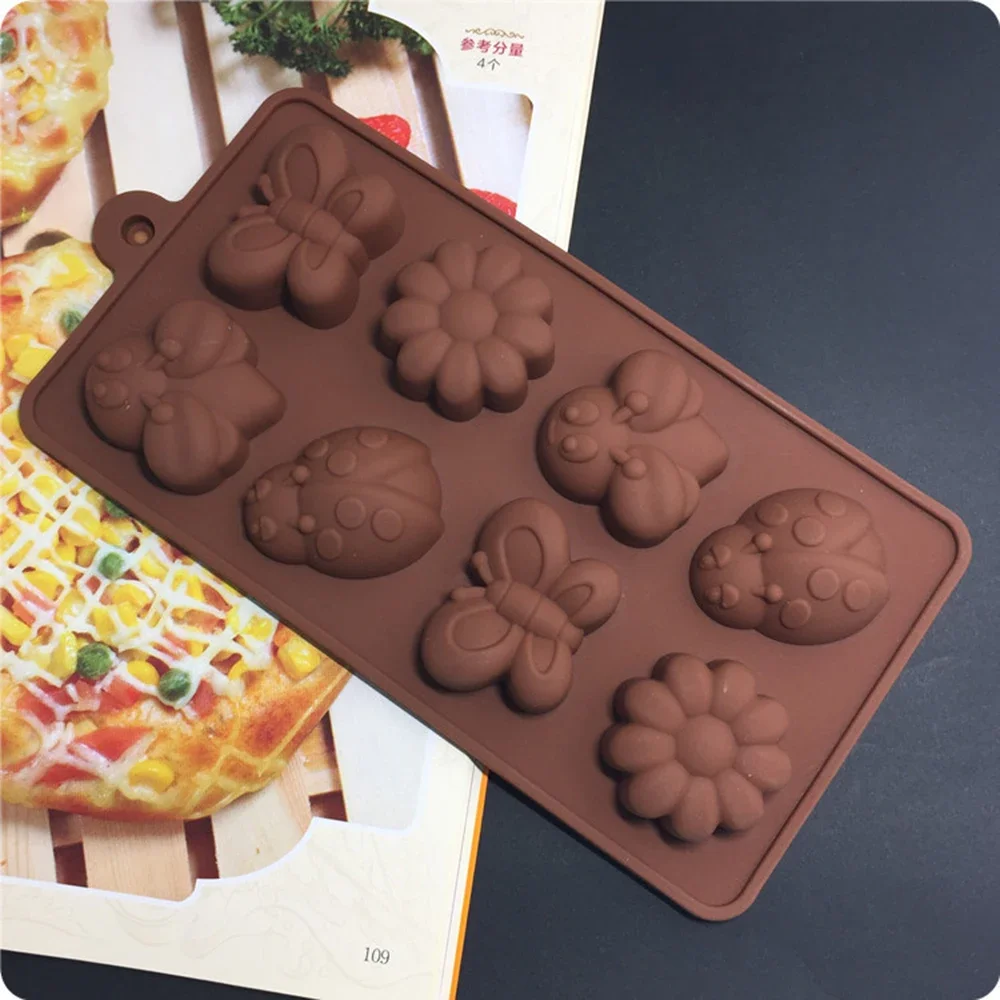 

8 Holes Butterflies Bee Beetle Silicone Mousse Cake Mold Non-Stick Candy Chocolate Baking Mould Tray Pastry Pudding Decorating