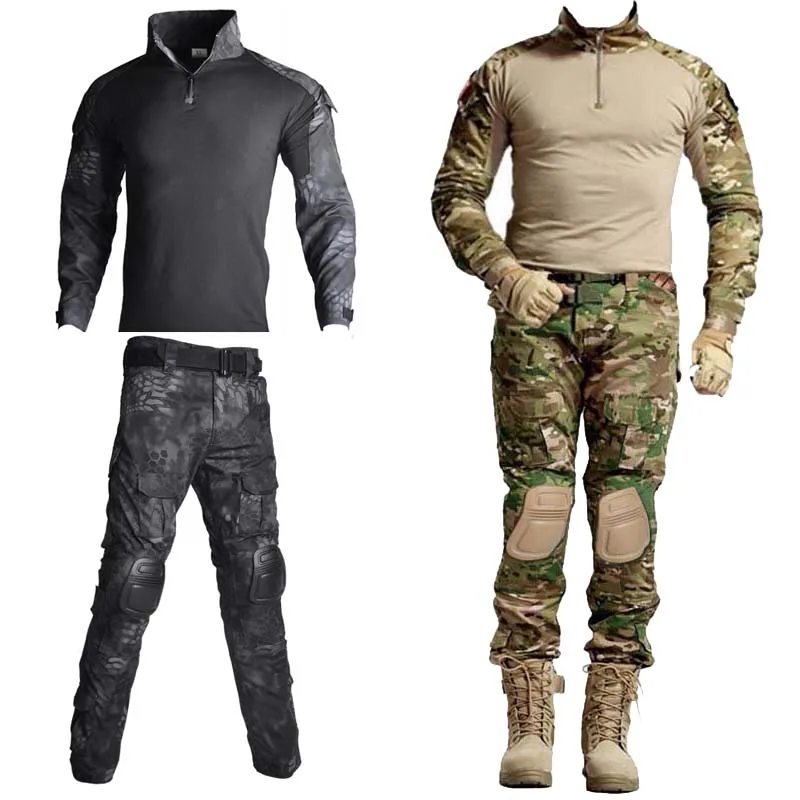 Tactical Pants Tactical Shirt Men Uniform Airsoft Paintball Camo Combat Shirts Rapid Assault Long Sleeve Shirt Pants +Pads Wear-resistant