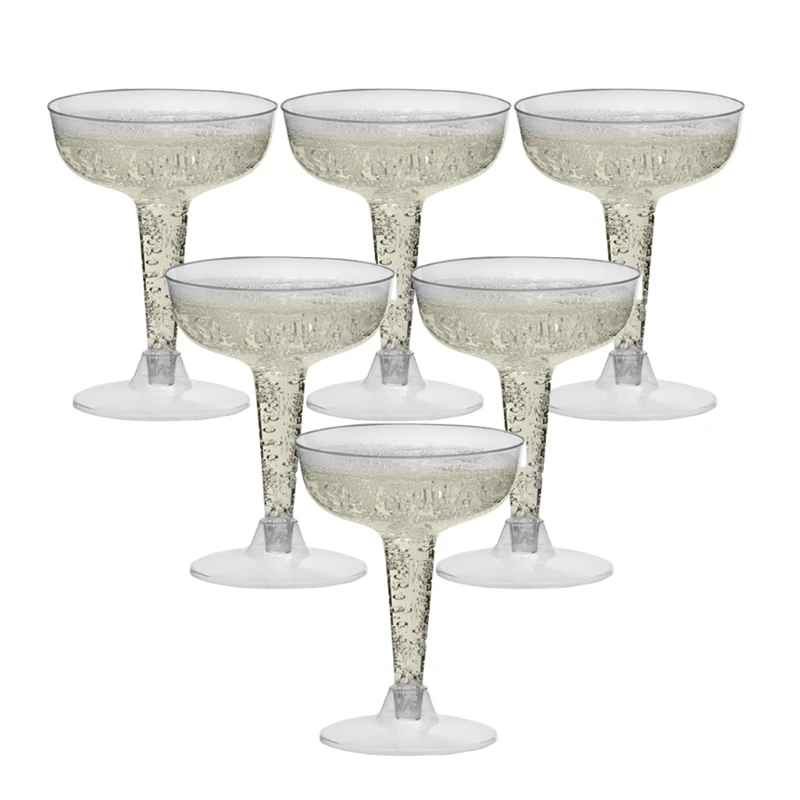 Plastic Stem Champagne Glass Reusable Goblet Rounded Edge for Wedding Dinner Party Drinkware Shatter Proof Durable 6 Pcs