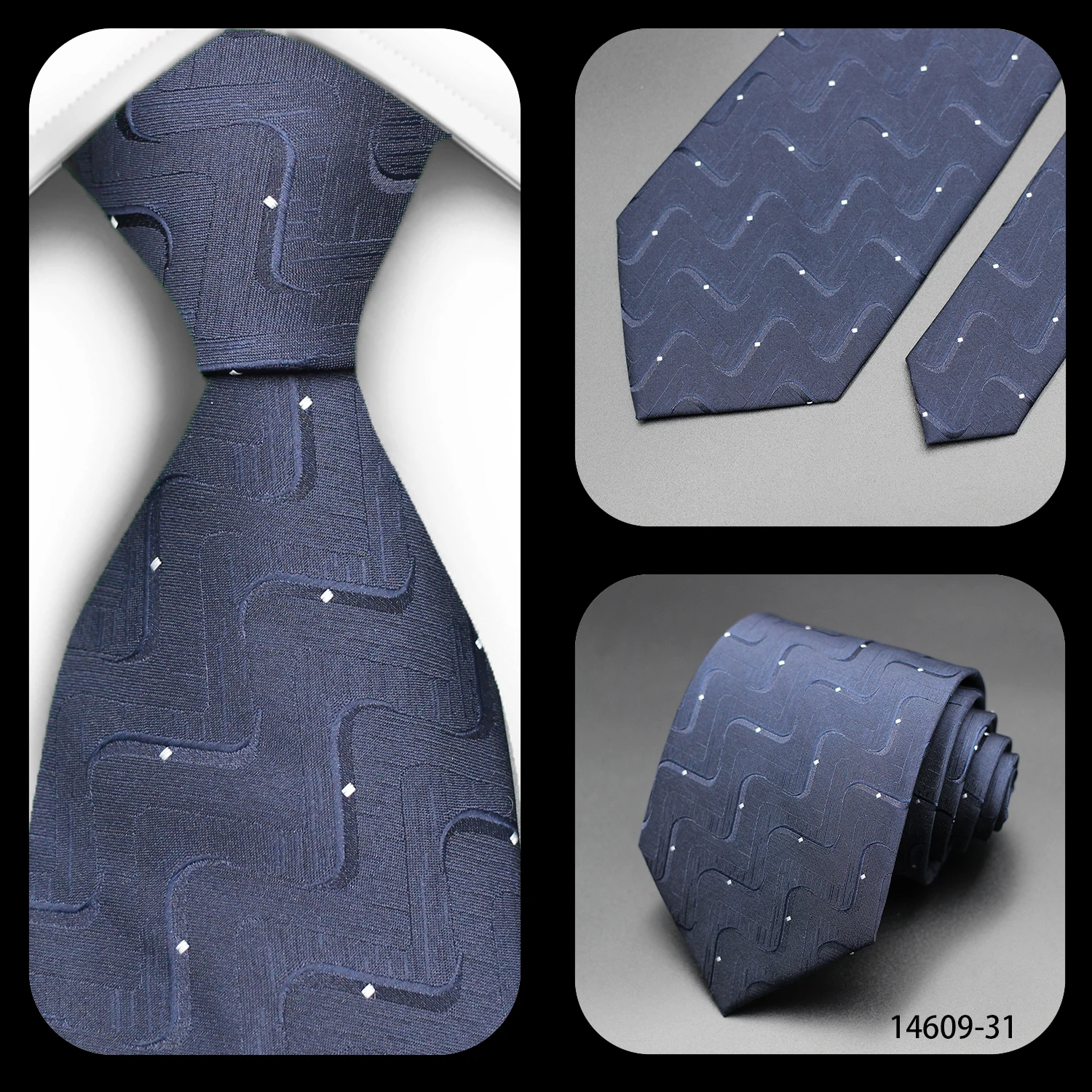 Dunkelblaue Herrenkrawatte, klassische Streifen, 7 cm, Jacquard, luxuriöse Krawatte, Business-Accessoires, Alltagskleidung, Krawatte, Hochzeit, Party, Geschenk – Detail 2