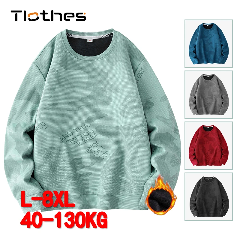 

Fall Winter Wram Camouflage Mens Crewneck Sweatshirts Men Clothing Plus Size 7XL 8XL Men's Big Tall Camo Fleece Pullover Hoodie