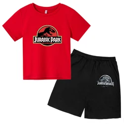 Jurassic Park Dinosaur Pattern T shirt Suits Summer Children Cartoon Printed Fashion Trend Style Short Sleeve Tee Tops+Shorts