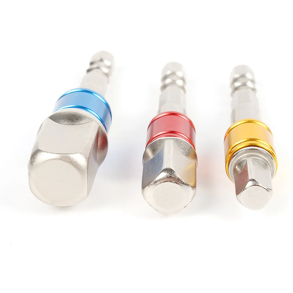 3pcs/set Chrome Vanadium Steel Socket Adapter Hex Shank 1/4" 3/8" 1/2" Extension Bits Electric Drill Heads Square Socket Drills