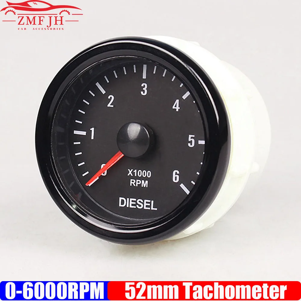2" 52mm 06000 Rpm Tachometer White Backlight Tacho Meter Electrical