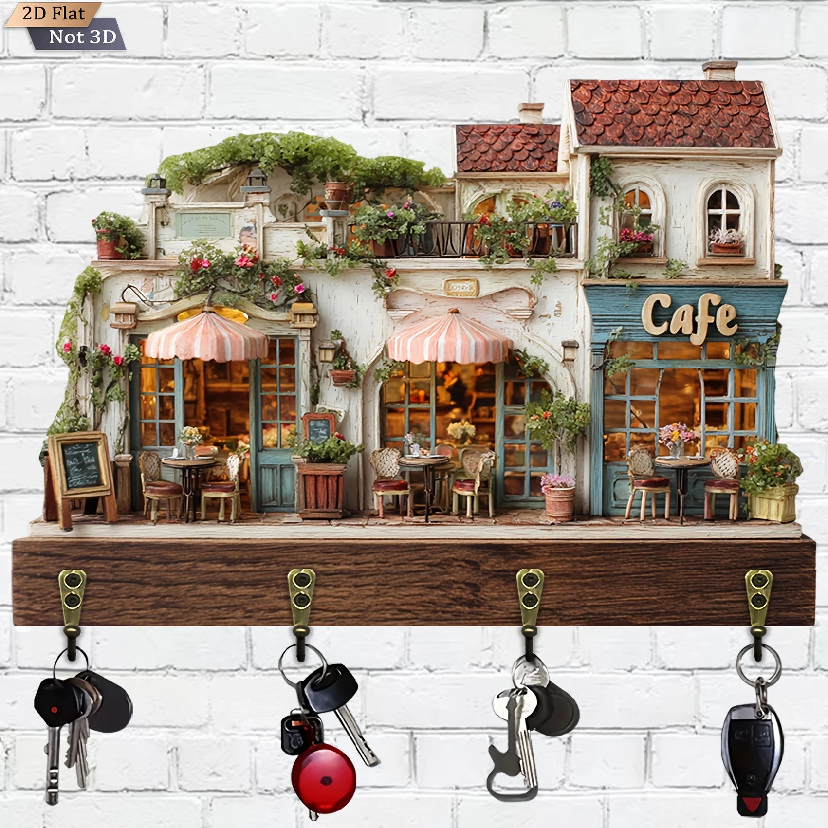 2D European-Style Coffee House Wooden Key Holder Retro Multi-Functional ...