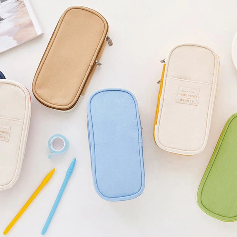 Large Capacity Pencil Cases Canvas Pencil Bag Pouch Holder Box for Girls Office Student Stationery Organizer School Supplies