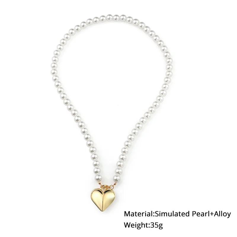 Mode Sumulated Perle Choker Halsketten für Frauen Koreanische Herz Liebe Anhänger Halskette Grils Vintage Collier Schmuck Geschenk – Detail 2