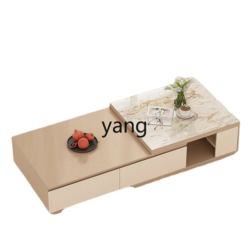 

CX Stone Plate Rectangular Coffee Table Retractable French Cream Style Table Living Room Home Small Apartment