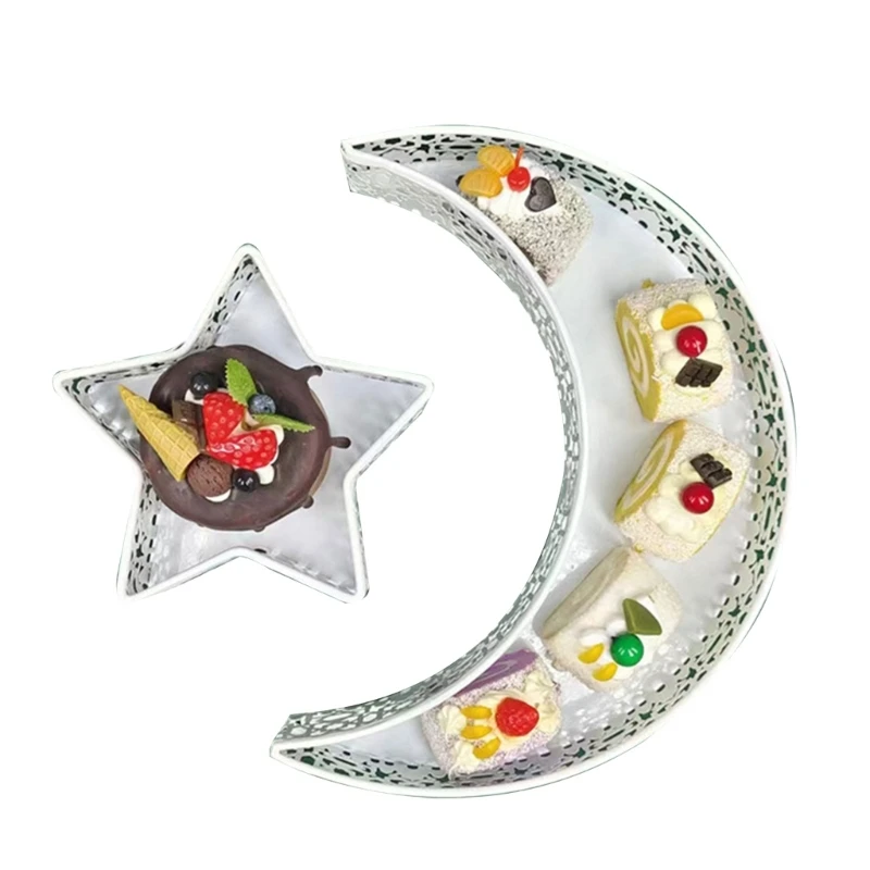 E8BD Ramadan- Moon Wrought Iron Decorations Eid Fitr- Crafts Ornaments Southeast Asian Gifts Home Dessert Tray