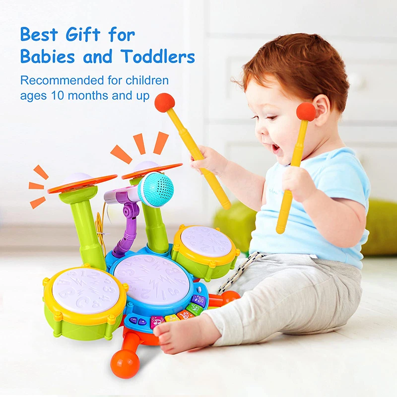 Kids Drum Set Toddlers 1-3 Musical Baby Educational Instruments Toys for Toddlers Girl Microphone Learning Activities Gifts