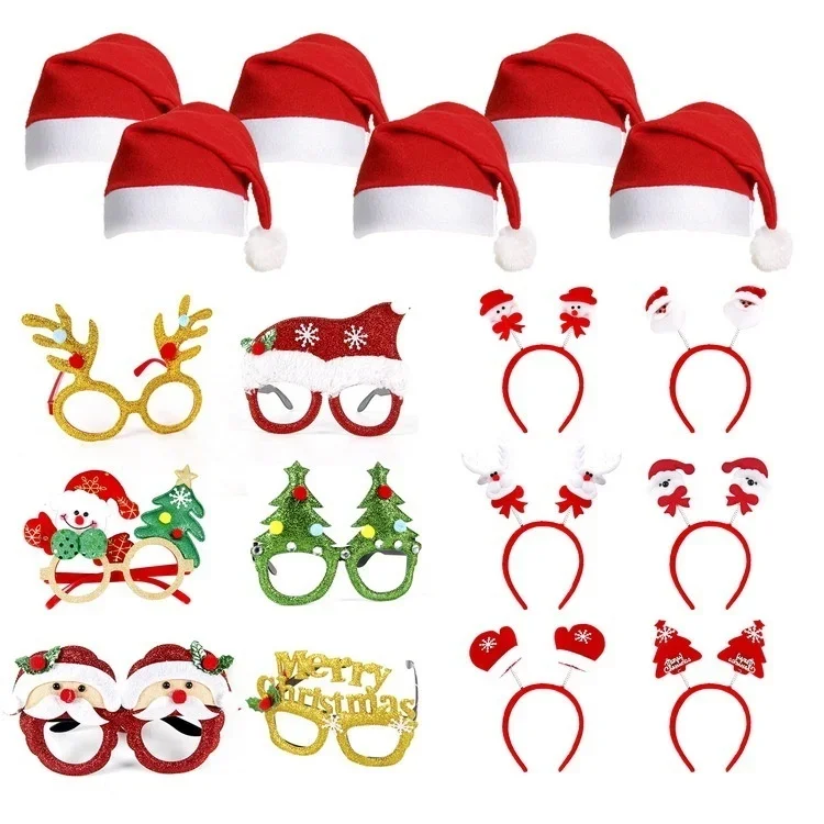 Christmas Glasses Decoration Universal Christmas Hat 6/12/18 Pcs Glasses Glitter Party Frames
