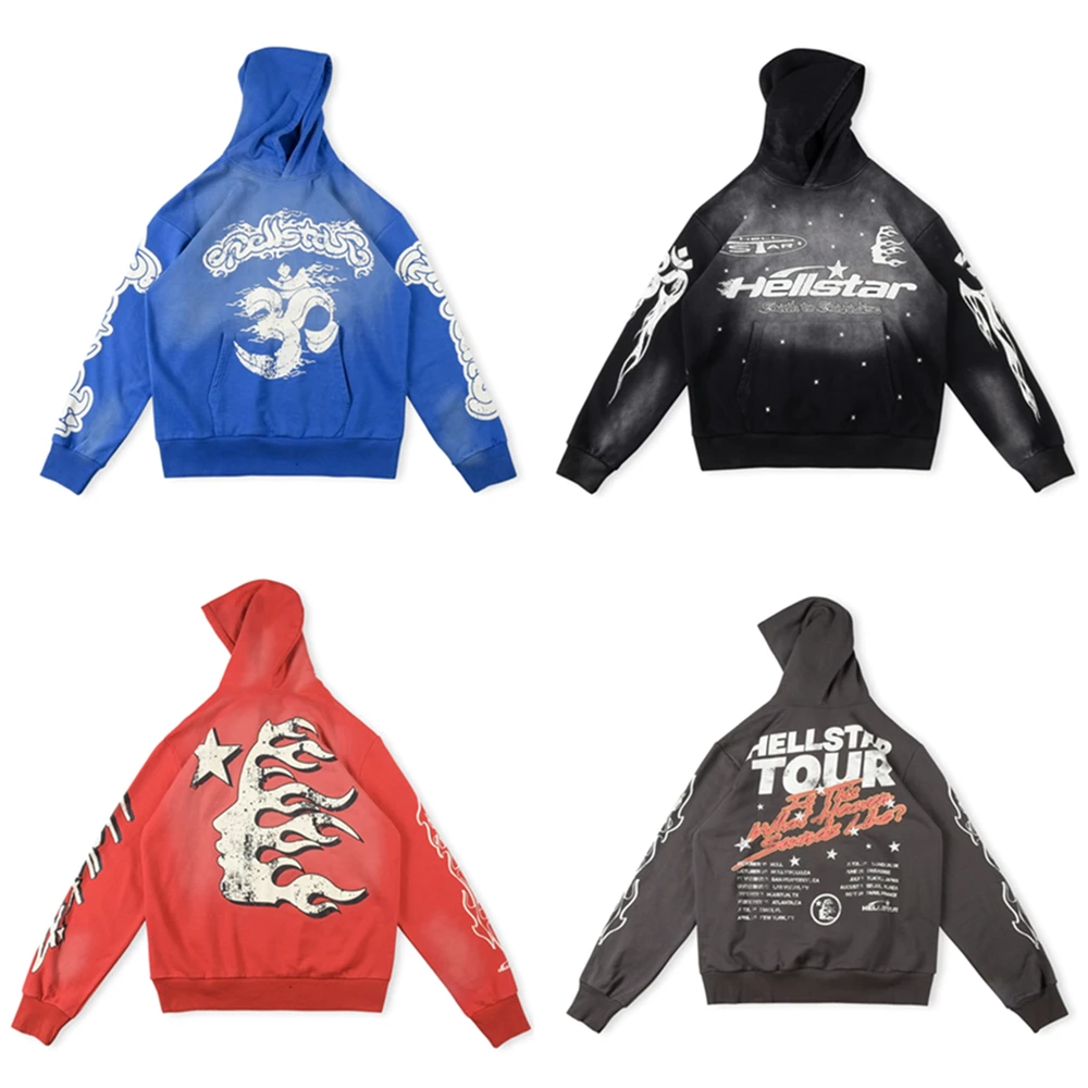 

Frog Drift HELLSTAR Luxury Brand High Street Hip Hop Graffiti Vintage Clothing Oversized Loose Tops Pullover Hoodies For Men