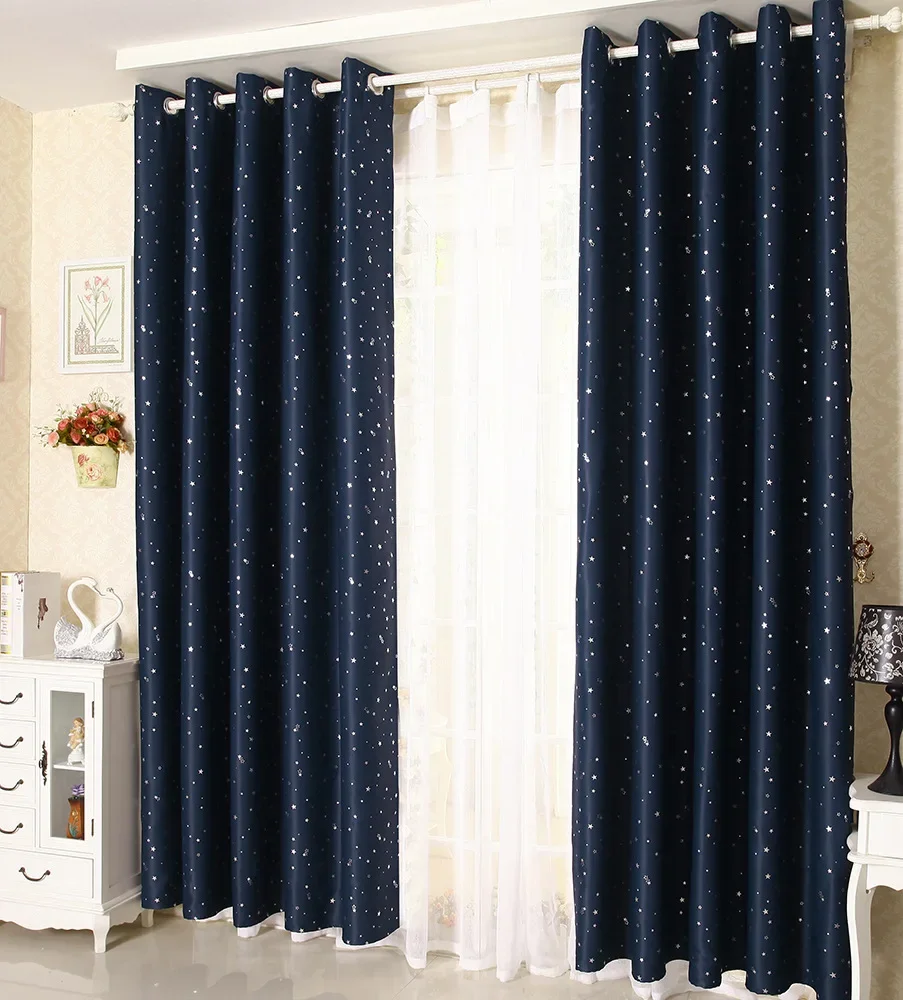

FF1049 Curtain wholesale hot silver navy blue star blackout curtain