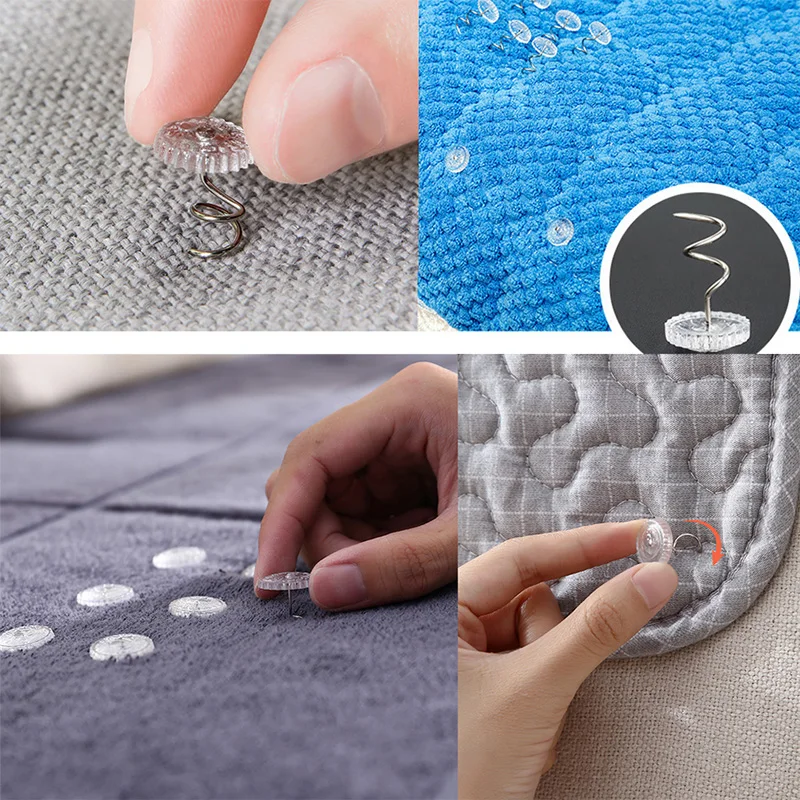 Sewing Pins 50/100pcs Transparent Twist Nail Pins for Sofa Sheet Plastic Head Pin Screw Fastening Safety Buckle for Fixed Blankets
