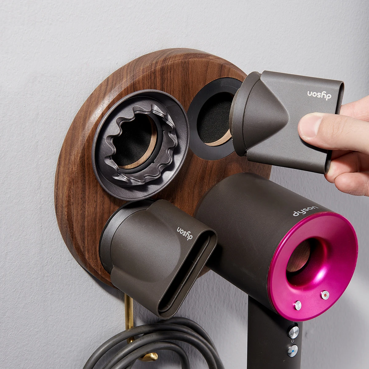 

Wall Mounted Copper Wood Hair Dryer Storage Rack for Dyson Supersonic Hair Dryer Bathroom Hair Dryer Holder Stand Organizer