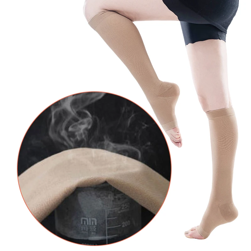 Legbeauty Class Medical Open Toe Knee High Compression Stockings