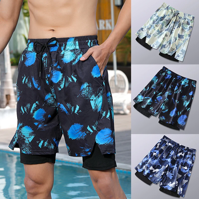 Summer Short Men Fashion False Two Layers Leisure Sports Shorts Bodybuilding Sweatpants Breathable Quick-Drying Gyms Man Short