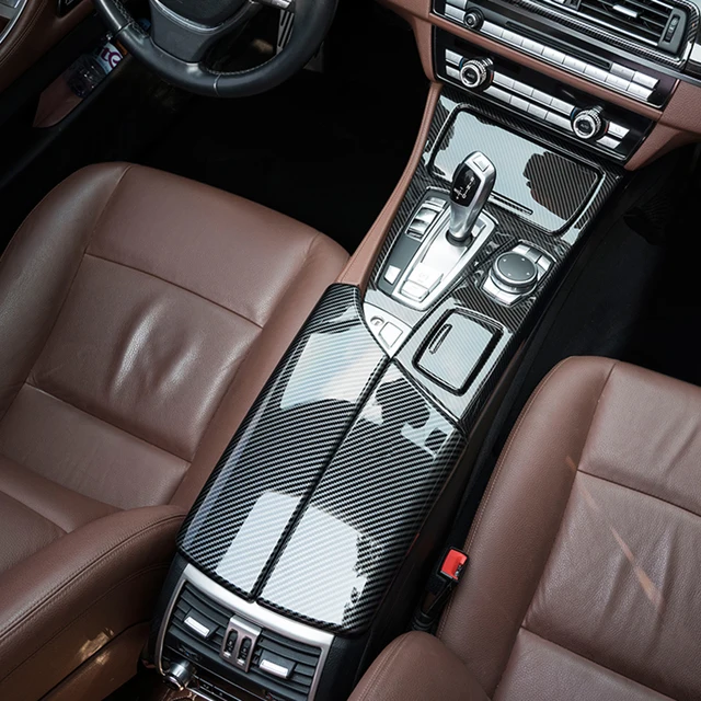 LHD For BMW 5 Series F10 F11 Carbon fiber Car Central armrest box cover storage box gear position panel decoration Cover Trim 1