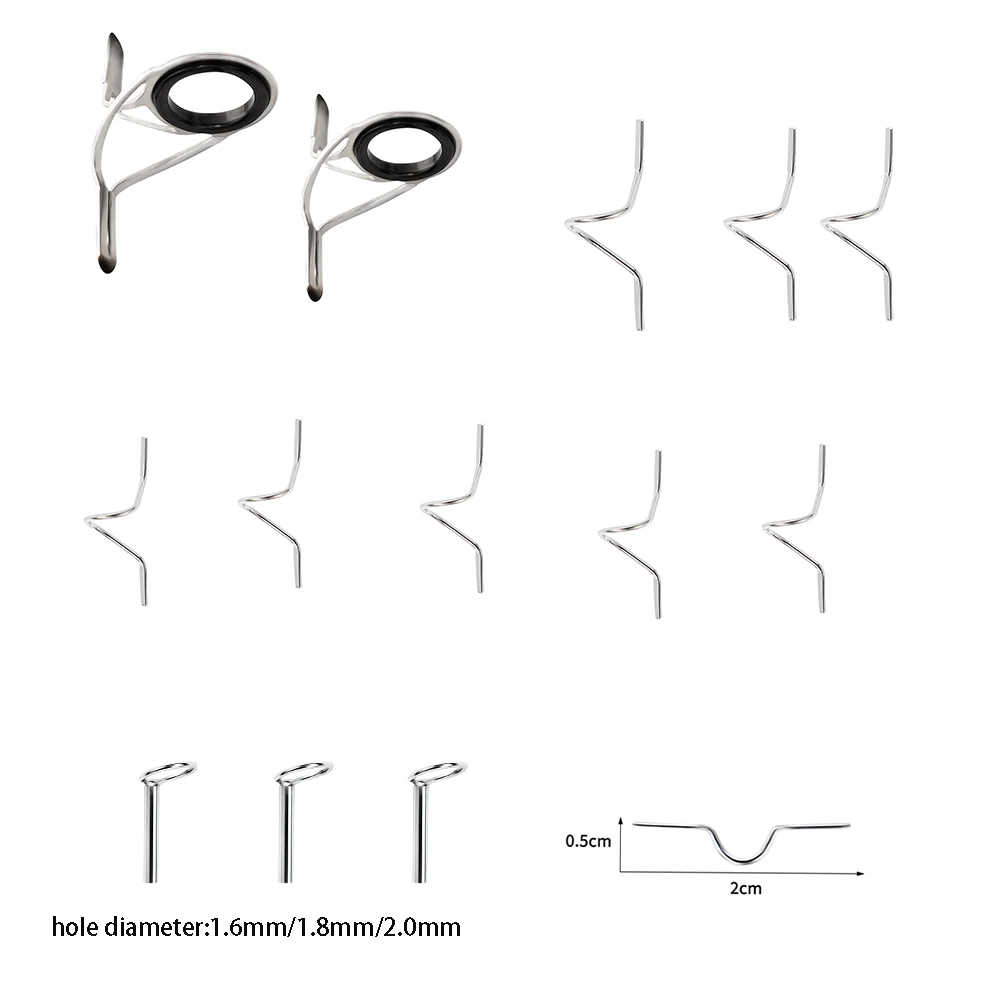 

Fly Fishing Rod Guide Set Building Wrapping Hard Snake Guide Tip Hook DIY Eye Rings Different Size Fly Fishing Accessory