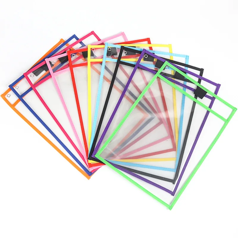 Reusable Dry Erase Sleeves with Pen PVC Dry Erase Pockets 14x13 inch  Colorful Plastic Sleeves Sheet Protectors for School Work