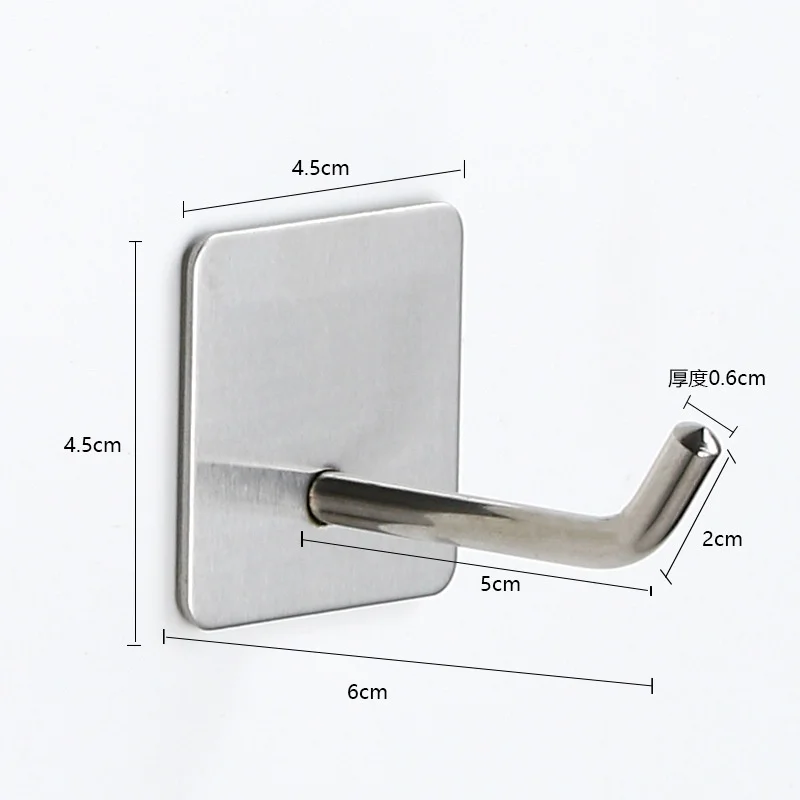 2PCS 304 Stainless Steel Single Hook Adhesive Hook Creative Hook No Punching Wall Metal Traceless Clothes Hook 3