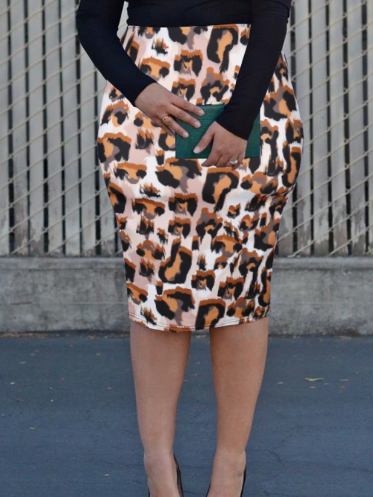 Falda estampada verano mujer, Falda con cintura elástica, estampado de leopardo a cuadros, cebra, oficina, informal, fiesta de 4XL, 2022| | - AliExpress