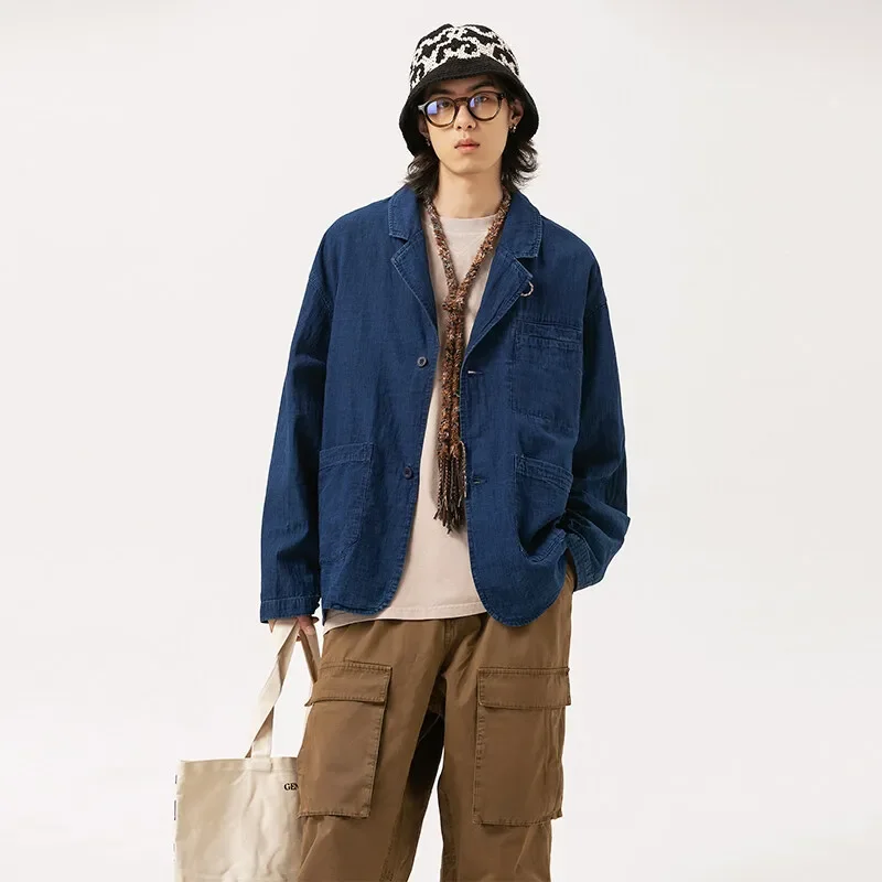 Casual Denim Color Blocking Lapel Streetwear Suit Versatile City Fashion For Autumn