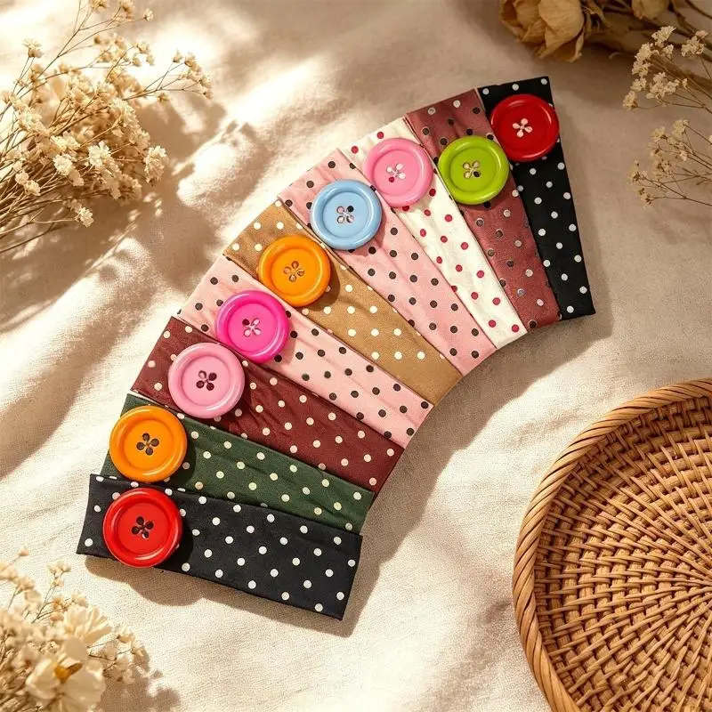 Summer Dopamine Large Button Wave Dot Headband Fashionable Ins Style Elastic Headband Colorful Hair Accessories For Women Girls 5