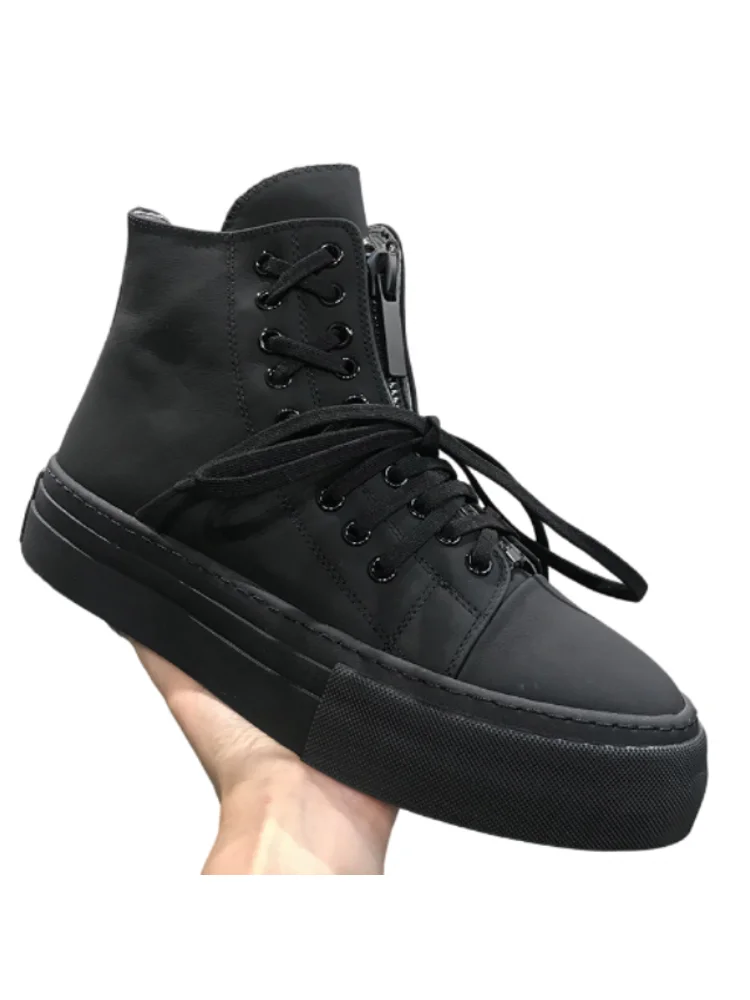 Men's Ankle Boot Sneakers Shoes Hip Hop Lace Up High Tops Zip Round Toe  Fashion