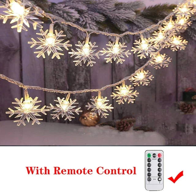 Guirnalda de luces navideñas con forma de copo de nieve, cadena de luces de hadas de 5 m/10 m, 220 V, para exteriores, para el hogar, bodas, fiestas, decoración de Año Nuevo