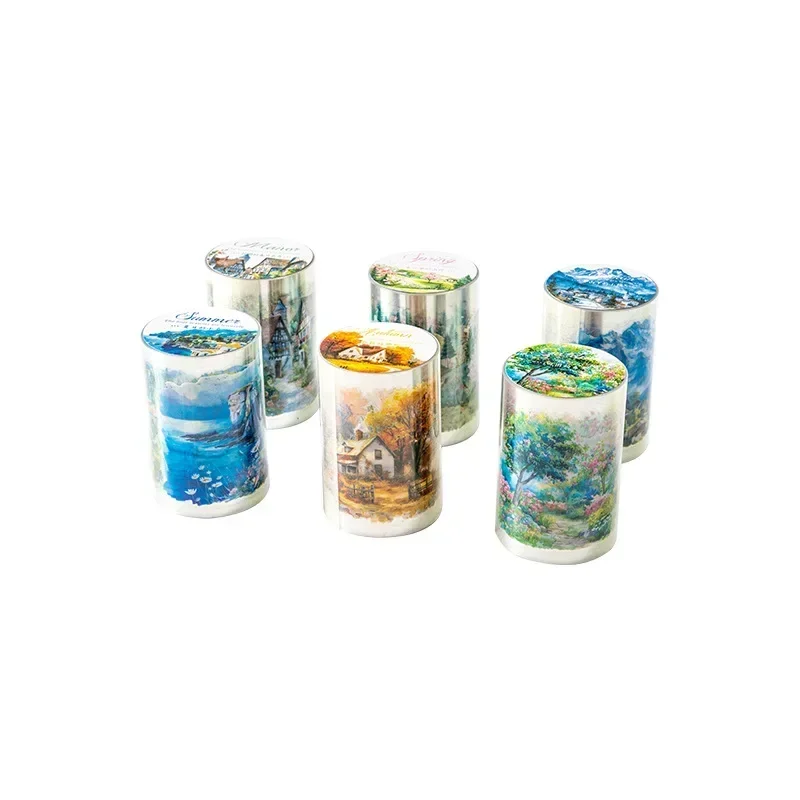 1 롤 배경 봄 풍경 자료 대형 PET 테이프 사계절 테이프 접착제 쓰기 접착제 스크랩북 60mm * 2m