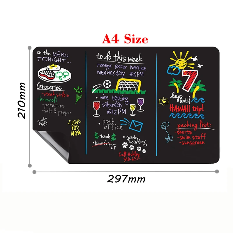 מדבקת לוח שחור מגנטית A4 למקרר, למחיקת יבש ורטוב, לוח הודעות, מדבקת ממו