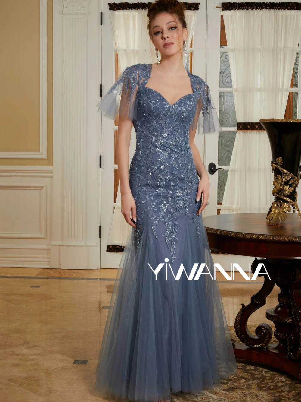 

2024 V-neck Short Sleeve Mother Of The Bride Dress For Wedding Classic Lace Appliques Prom Dress Elegant Mermaid Evening Gown