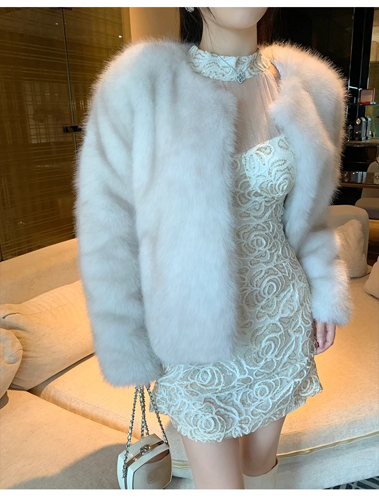 ZAROY 2027 Winter Faux Fox Fur Coat Chic Women Brown Luxury Fluffy Soft Warm Fur Jacket Fashion Colarless Cardigan Fur Outerwer