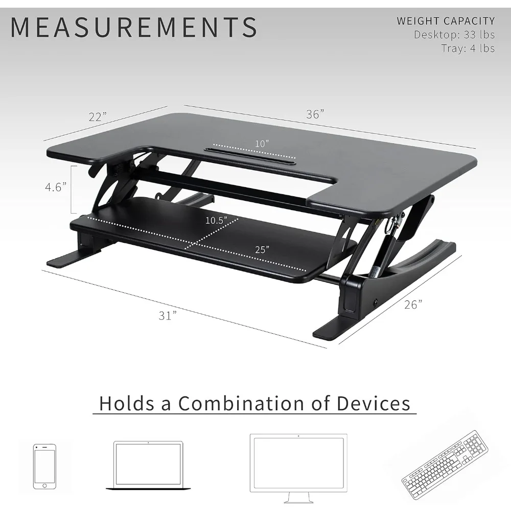 Height Adjustable Stand Up Desk Converter, Quick Sit to Stand Tabletop Dual Monitor Riser Workstation, 3