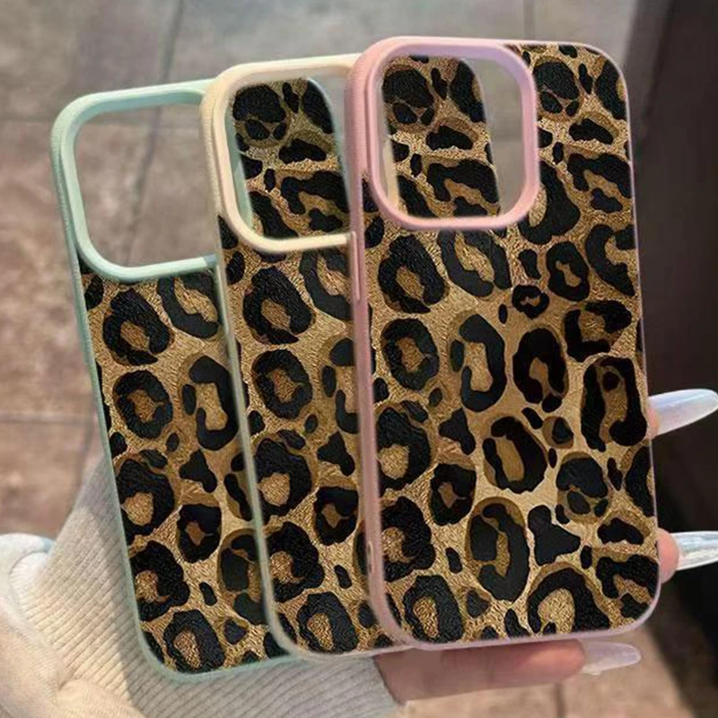 Stylish Brown Leopard Print Soft Silicone Phone Case with Lichee Pattern