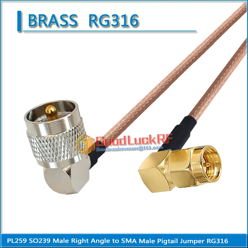 

PL259 SO239 PL-259 SO-239 UHF Male Right Angle to SMA Male 90 Degree Coaxial Pigtail Jumper RG316 extend Cable Low Loss