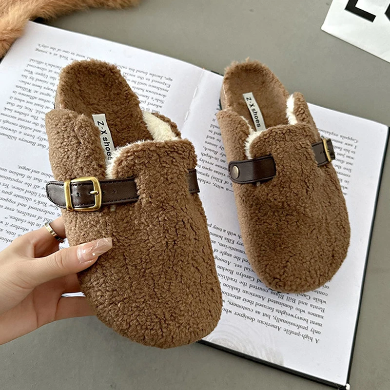 Luxury Designer Lambswool Winter Cotton Shoes Women Slippers Warm