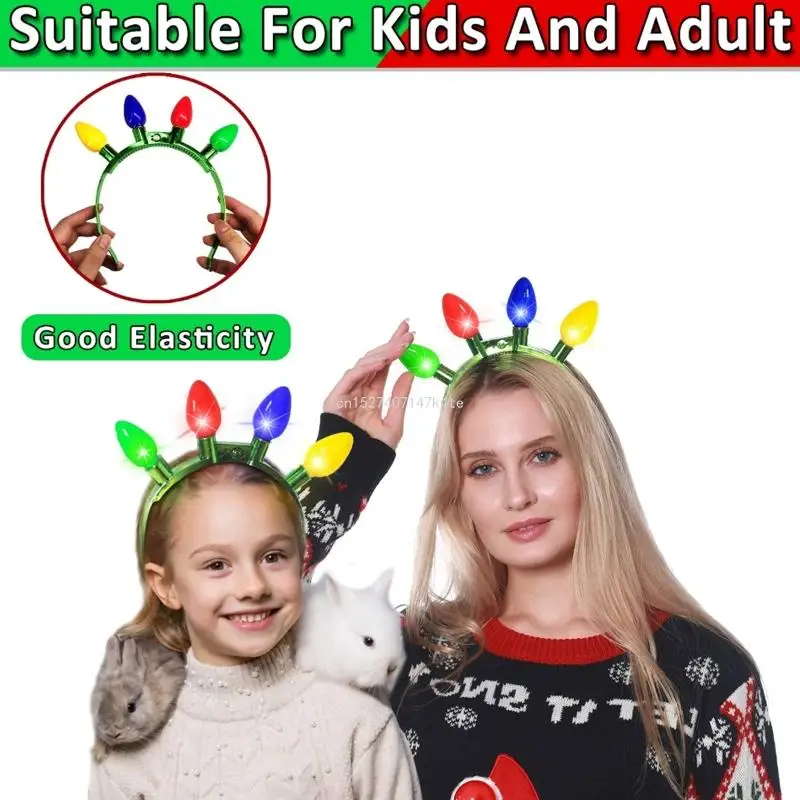 Christmas Light Up Bulb Headband 1 Pack Led Glow Christmas Headbands for Kids Adults Xmas Accessories New Year