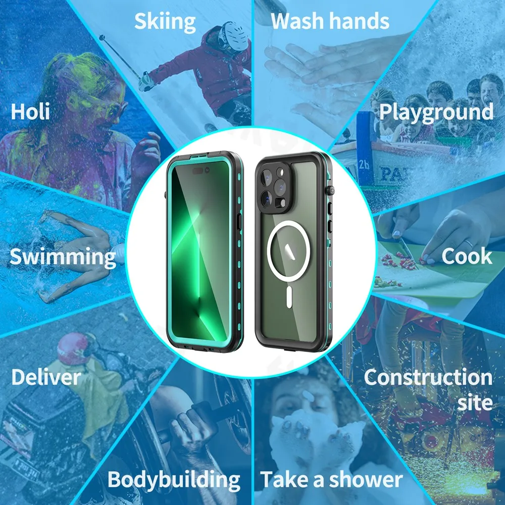 MOYAC - Funda Impermeable Para IPhone 15 Pro IP68 Bajo El Agua, Protector De Visualización Integrado Y Protector De Cámara De Vidrio, Cuerpo Completo
