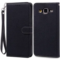 Premium Flip Leather Wallet Phone Case - Elegant and Durable Cover for Samsung J3 2016 (Black -Strap)