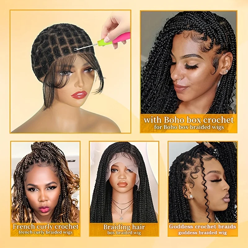Braided Wig Cap for Crochet Braids Full Double Lace Braided Wig Baby Hair Suitable for Making Crochet Wigs Bangs