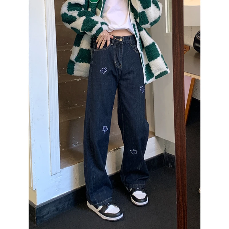 cargo pants Vintage Baggy Blue Women's Jeans Straight Loose High Waist Trousers Streetwear Harajuku Fashion Cotton Mom Denim Wide Leg Pants womens clothing