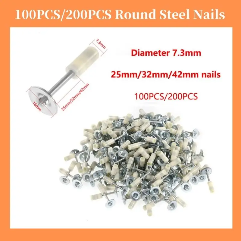 

100PCS/200PCS 25mm/32mm/42mm Round Steel Nail Manual Fire Nail Gun Fixed Peg Ceiling Artifact Diameter 7.3mm For Mini Nail Gun