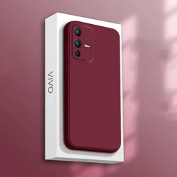 Luxury Soft Square Liquid Silicone Case with Original Camera Protection - Ultrathin Couples Cover for V23E (Plum)