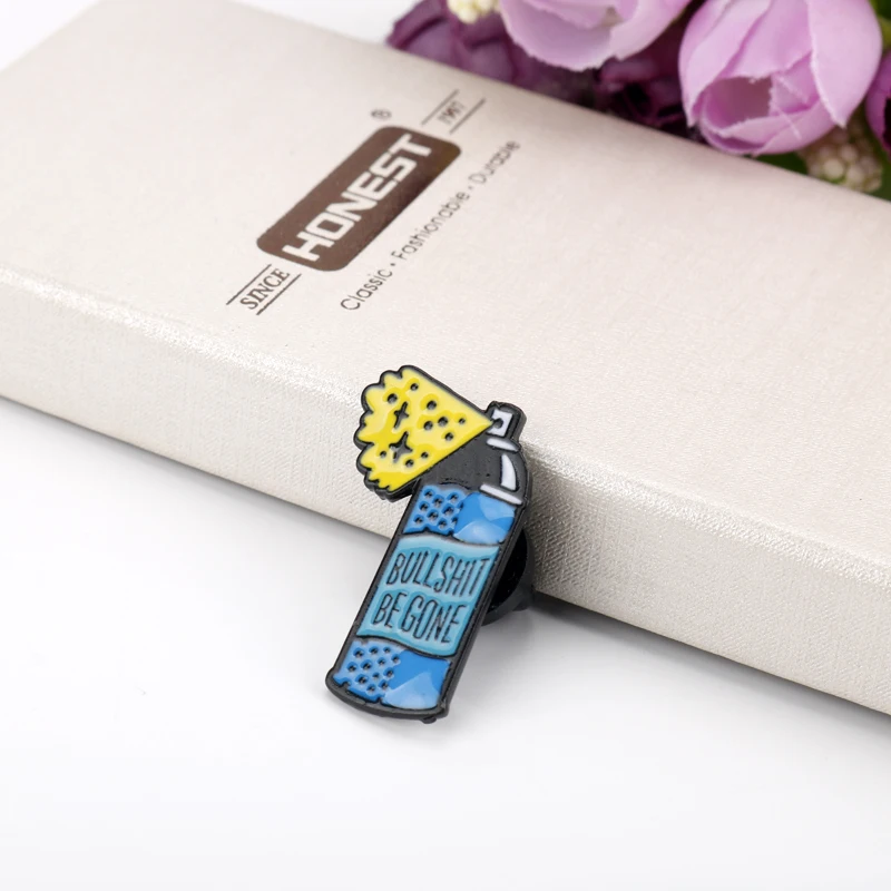 Creative Blue Spray Bottle BULLSHIT BE GONE Badge Brooch Pins Trendy Cartoon Alloy Enamel Lapel Pin Jewelry Gift For Friends