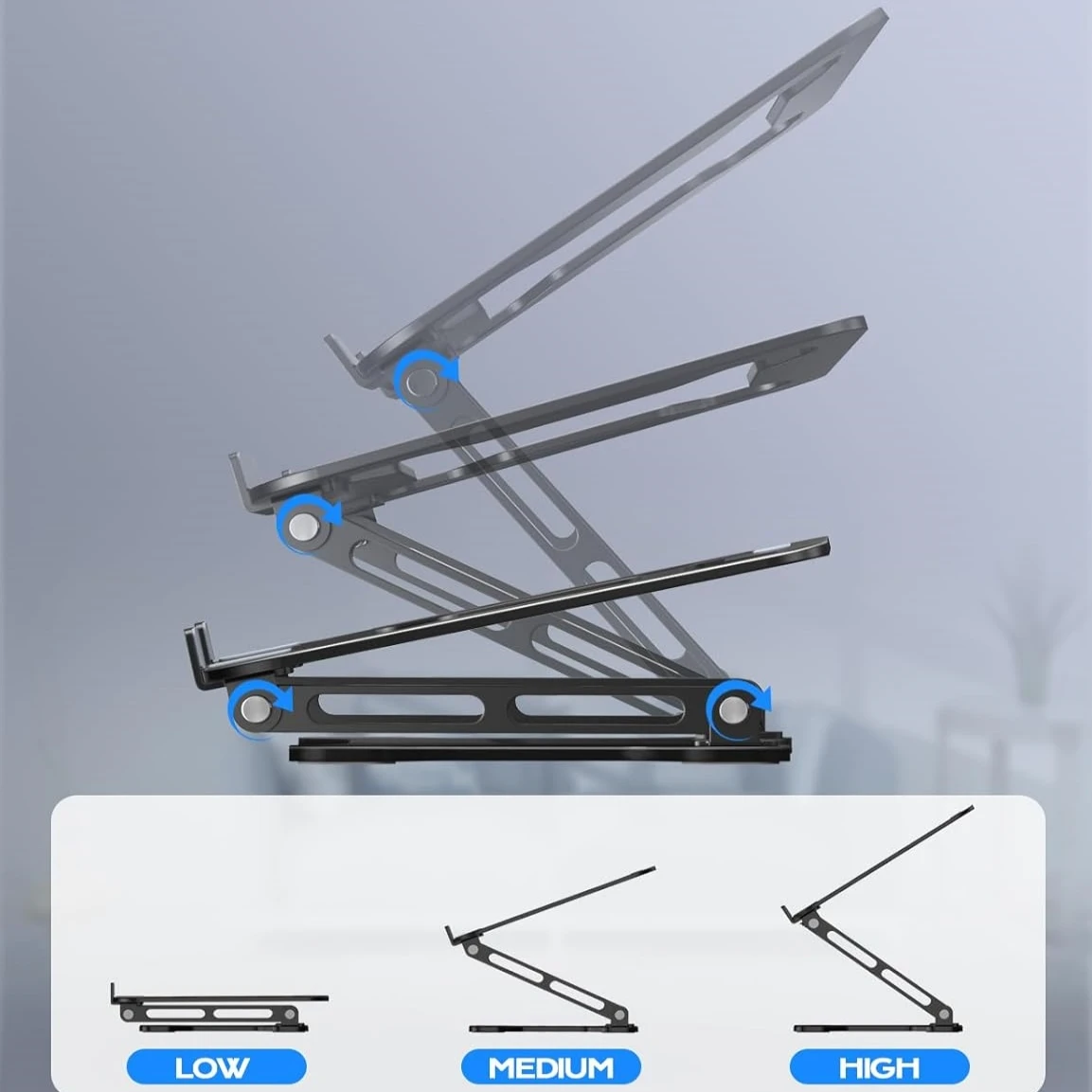 2026년형 DT-02B 조절 가능한 알루미늄 합금 폰/태블릿 스탠드 (최대 17인치 노트북용) 휴대용 접이식 쿨링 지원