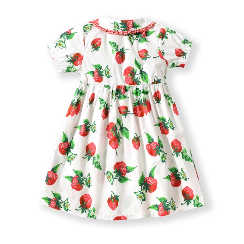 Girls Collar Dresses Strawberry Print Kids Elegant Summer Dresses for Kids Clothes Girls Party Dresses